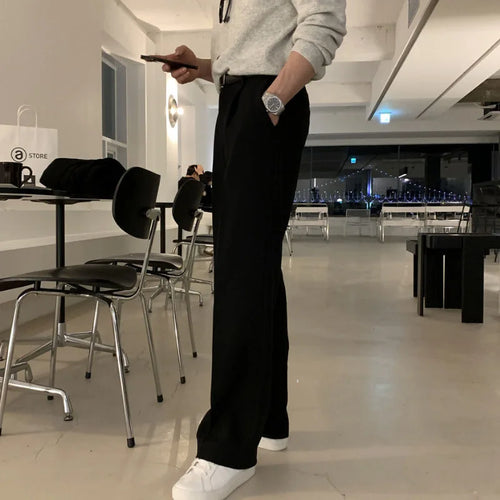 Load image into Gallery viewer, Korean Style Men&#39;s Suit Pants Casual Folded Straight Wide Leg Solid Color Male Trousers Autumn Fashion 9C6739
