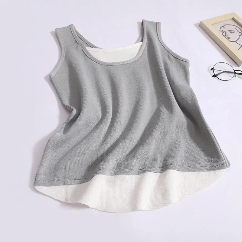Summer Women Patchwork Backless Sleeveless Knit Vest Korean Sexy Club Asymmetrical Tank Tops Vintage Fashion Versatile Clothes