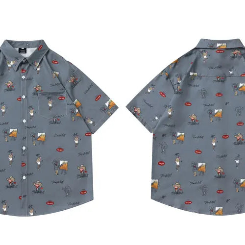 Load image into Gallery viewer, Harajuku Hawaiian Shirts Cartoon Van Gogh Graphic Printed Summer Beach Blouse Hip Hop Casual Baggy Short Sleeve Button Up Tops
