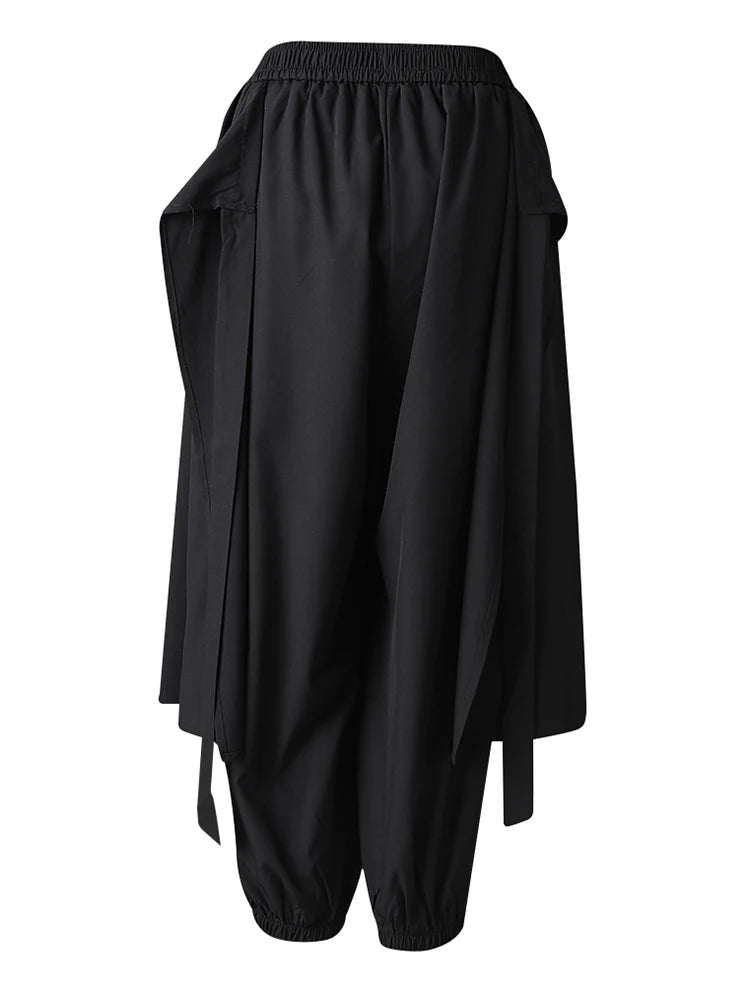 High Elastic Waist Black Irregular Spliced Long Wide Leg Pants New Trousers Women Fashion Tide Spring Autumn 2025 CPG2997