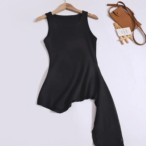 Load image into Gallery viewer, Summer Solid Round Neck Sexy Irregular Bandage Knitted Vest Women Sleeveless Holiday Versatile Tops Casual Streetwear clothing
