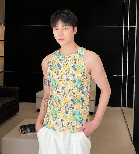 Summer Vest Personalized Men's Round Neck Tank Top Trend Sleeveless 2024 New Fashion Prting Sleeveless Male Top 9C5403