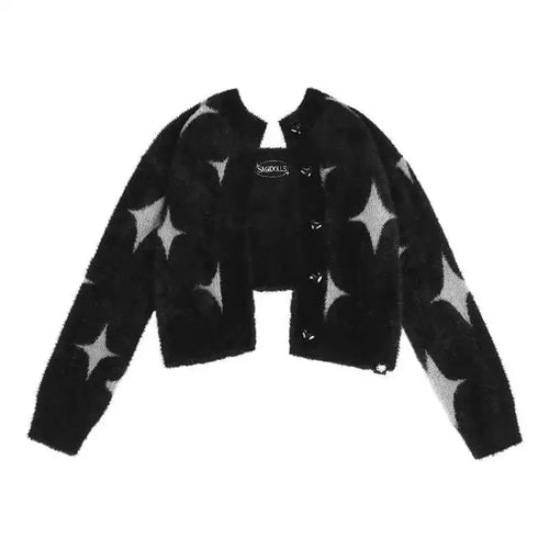 Load image into Gallery viewer, Korean Fashion Black Sweaters Women Star Print Cashmere Cardigan Y2k  Knitted Coats Female Cardigans All Match Sueter Oversized
