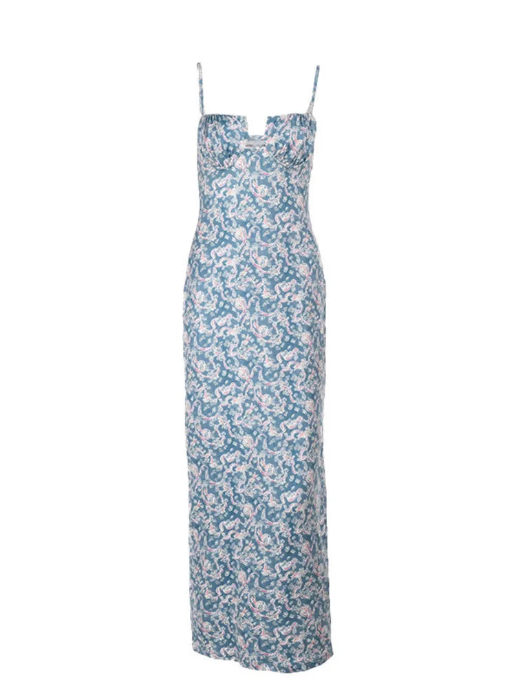 Sexy Spaghetti Strap Backless Dress Women Printed Slim Holiday Temperament Hip Hugging Long Spring New 2025 Vestidos