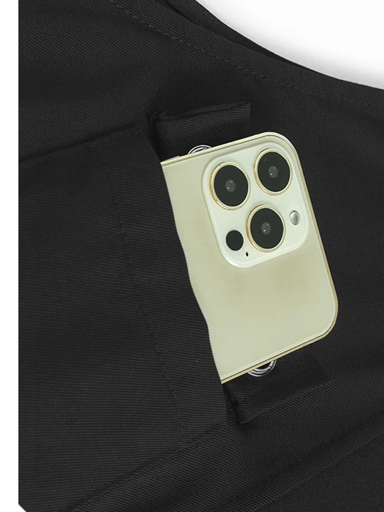 Women Black Zipper Pockets Spliced Big Size Midi Vest Dress New V-Neck Sleeveless Fashion Tide Spring Autumn 2025  1DJ1194