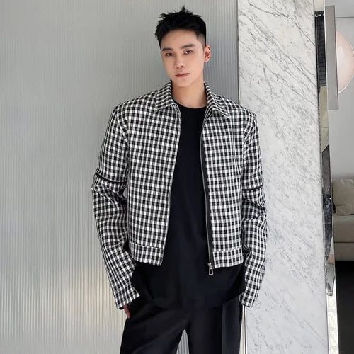 Load image into Gallery viewer, Male Plaid Short Jacket Detachable Sleeves Design Turn-down Collar Spring Male Clothing Korean New Fashion Tide 9W1277
