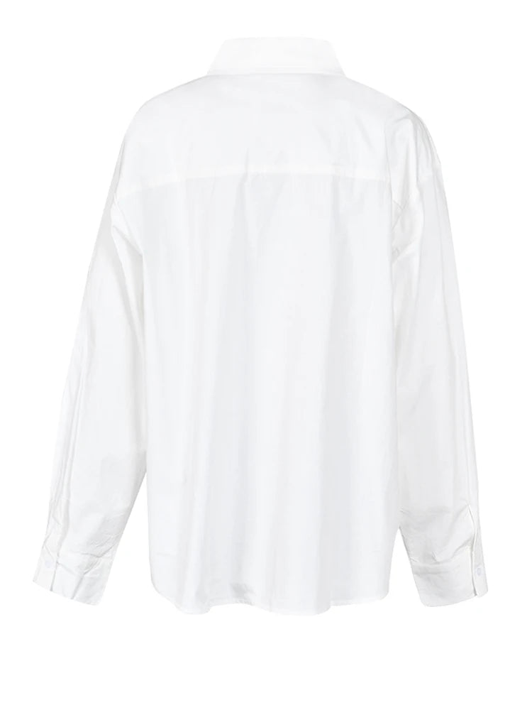 Women White Lace Pleated Big Size Blouse New Lapel Long Sleeve Loose Fit Shirt Fashion Spring Autumn 2025 1DF426001