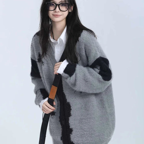 Load image into Gallery viewer, Y2k Aesthetic Butterfly Jacquard Knitted Cardigan Women Vintage Single Breasted Jacket Harajuku Loose Sweater Coat Streetwear
