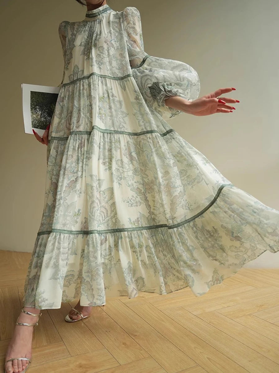 Hit Color Loose Dresses For Women O Neck Long Sleeve High Waist Temperament Long Dress Female Fashion Style Clothes