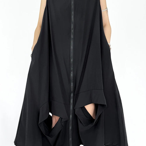 Load image into Gallery viewer, Women Black Zipper Hollow Out Big Size A-line Vest Dress New V-Neck Sleeveless Fashion Tide Spring Summer 2025 1DJ1410
