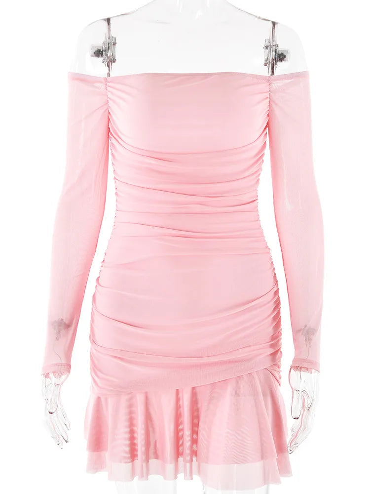 Elegant One Shoulder Double Layer High Elasticity Tight Dress For Women Bodycon Fall 2024 Female Party Evening Dress