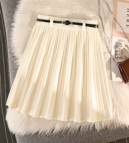 Solid Elegant Holiday Knitted Mini Skirt Women 2023 Fall Winter Thick Warm A Line High Waist Pleated Short Skirts Ladies Casual