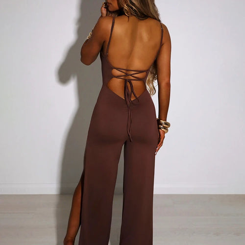 Load image into Gallery viewer, Sexy Backless High Slit Bandage Women Jumpsuits White Spaghetti Strap Elegant Jumpsuit Female Summer Slim Party Clubwear

