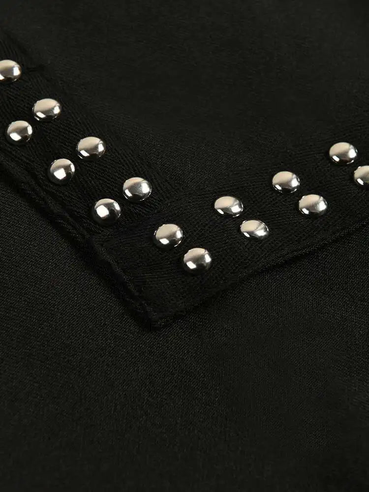 Loose Fit Black Irregular Rivet Big Size Jacket New Lapel Long Sleeve Women Coat Fashion Tide Spring Autumn 2025 1DF3046