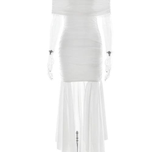 Load image into Gallery viewer, Elegant Sleeveless One Shoulder Mesh Patchwork Elastic Tight Dress Women Sexy Backless Perspective Party Club Vestido
