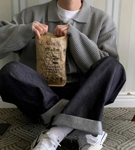 Korean Style Men's Knit Cardigan Coat Solid Color turn-down collar Autumn Sweater Fashion Casual single breasted top 9C2393