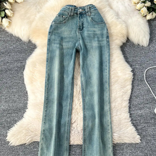 Load image into Gallery viewer, Spring Korean Version Vintage Blue High Waist Straight Denim Pant Women Ankle-length Wide Leg Jeans Fashion Popular Trousers New
