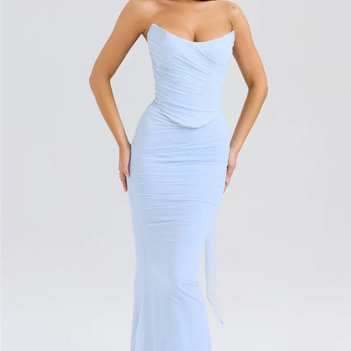 Load image into Gallery viewer, Sexy Two Piece Sets Women Neckerchief Strapless Crop Tops And Maxi Skirt Sets Sexy Club Party Skirt Two Piece Sets
