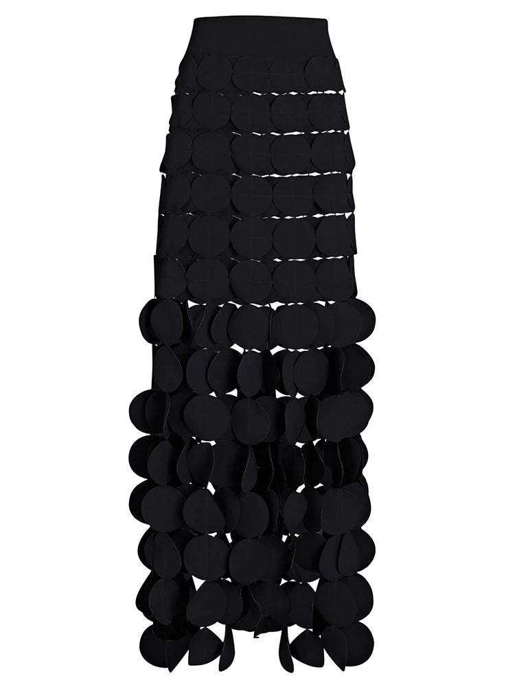 Patchwork Tassel Hem Midi Skirt For Women High Waist Solid Minimalist Long Skirts Female Fashion Spring Clothing Style