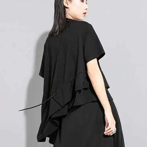 Load image into Gallery viewer, Women White Irregular Drawstring Big Size T-shirt New Round Neck Short Sleeve Fashion Tide Spring Summer 2025 1DE8924
