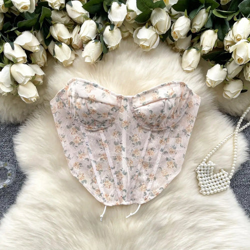 Load image into Gallery viewer, French Vintage Bohemian Summer Elegant Print Sexy Club Strapless Lace-up Short Tops Women Backless Fashion Irregular Clothes New
