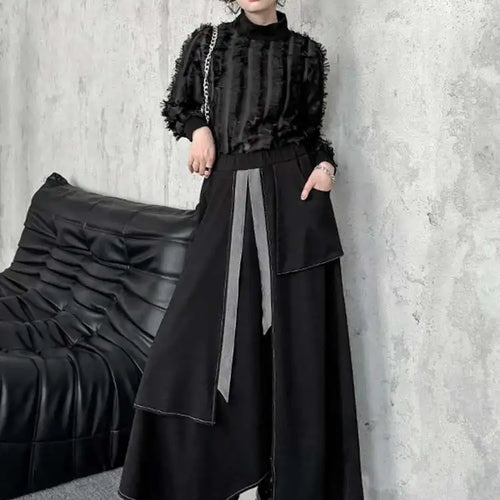 Load image into Gallery viewer, Women Black Tassels Perspective Elegant T-shirt New Turtleneck Long Sleeve Fashion Tide Spring Autumn 2025 1DH4415
