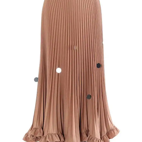 Load image into Gallery viewer, High Elastic Waist Khaki Pleated Elegant Sequins A-line Half-body Skirt Women Fashion Tide New Spring Autumn 2025 1DH8169
