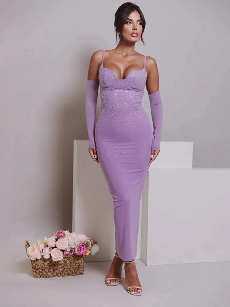 Glitter Spaghetti Strap Sexy Maxi Dress For Women Black Sparkle Off-shoulder Backless Bodycon Club Party Long Dress