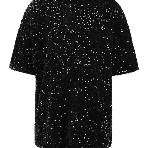 Load image into Gallery viewer, Women Gray Sequins Shining Big Size Casual T-shirt New Round Neck Short Sleeve Fashion Tide Spring Summer 2025 CPG1449
