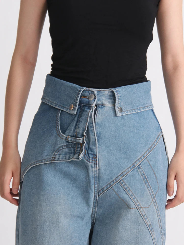 Solid Casual Jeans For Women High Waist Full Length Streetwear Loose Chic Wide Leg Jean Female Fashion Clothing