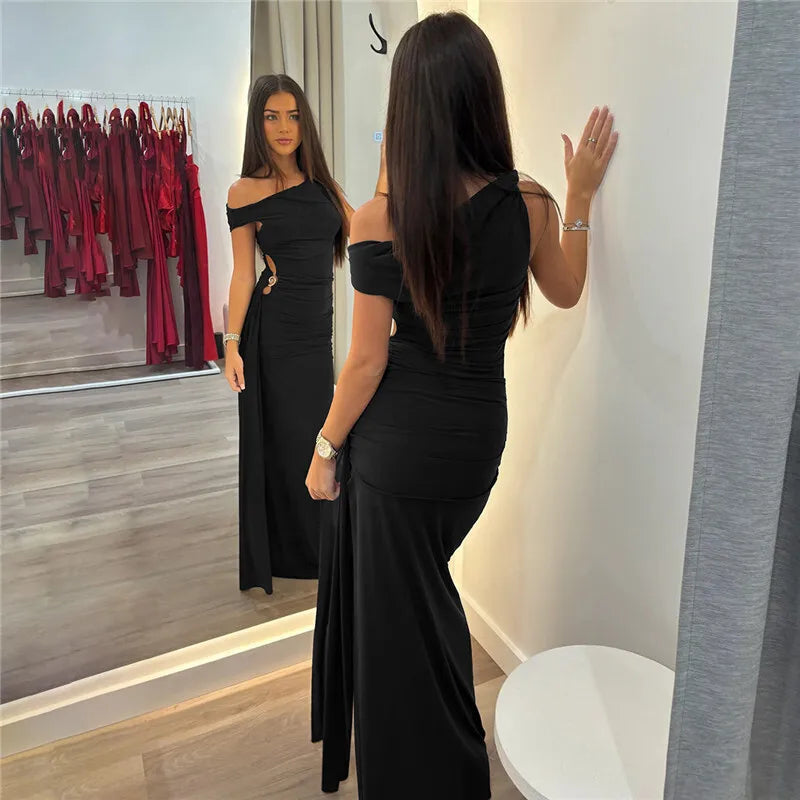 Oblique Shoulder Backless Sexy Maxi Dress For Women Fashion Off-shoulder Sleeveless High Waist Bodycon Club Long Dress