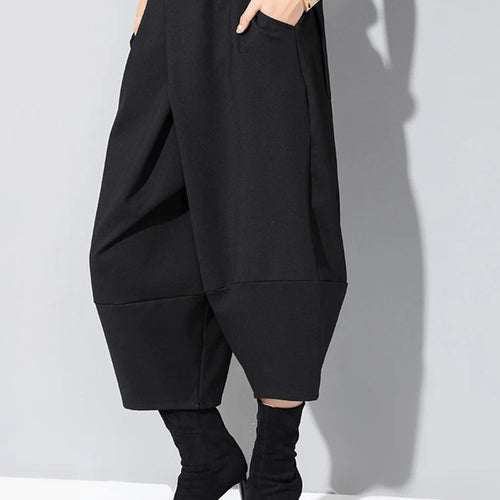 Load image into Gallery viewer, Spring Autumn High Elastic Waist Black Loose Big Pocket Brief Loose Harem Pants Women Trousers Fashion Tide JQ012
