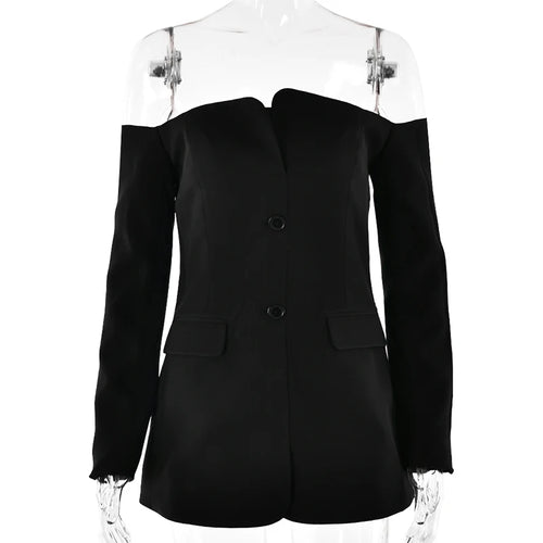 Load image into Gallery viewer, Off-shoulder Strapless Sexy Blazer Dress For Women Fashion Solid Zipper Two Pocket Long Sleeve Backless Mini Dress
