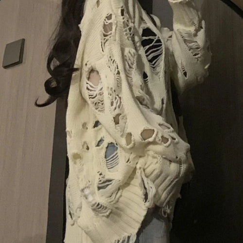 Load image into Gallery viewer, Spring Y2k Aesthetic Holes Hollow Out Womens Sweater Grunge Loose Cardigan Mujer Fashion Harajuku Streetwear Casual Pull Femme
