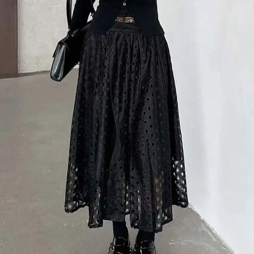 Load image into Gallery viewer, High Elastic Waist Black Lace Hollow Out A-line Elegant Half-body Skirt Women Fashion Tide New Spring Autumn 2025 1DH8738
