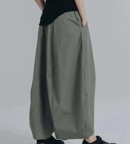 High Elastic Waist Army Green Irregular Wide Leg Trousers New Loose Fit Pants Women Fashion Spring Autumn 2025 1DE8420