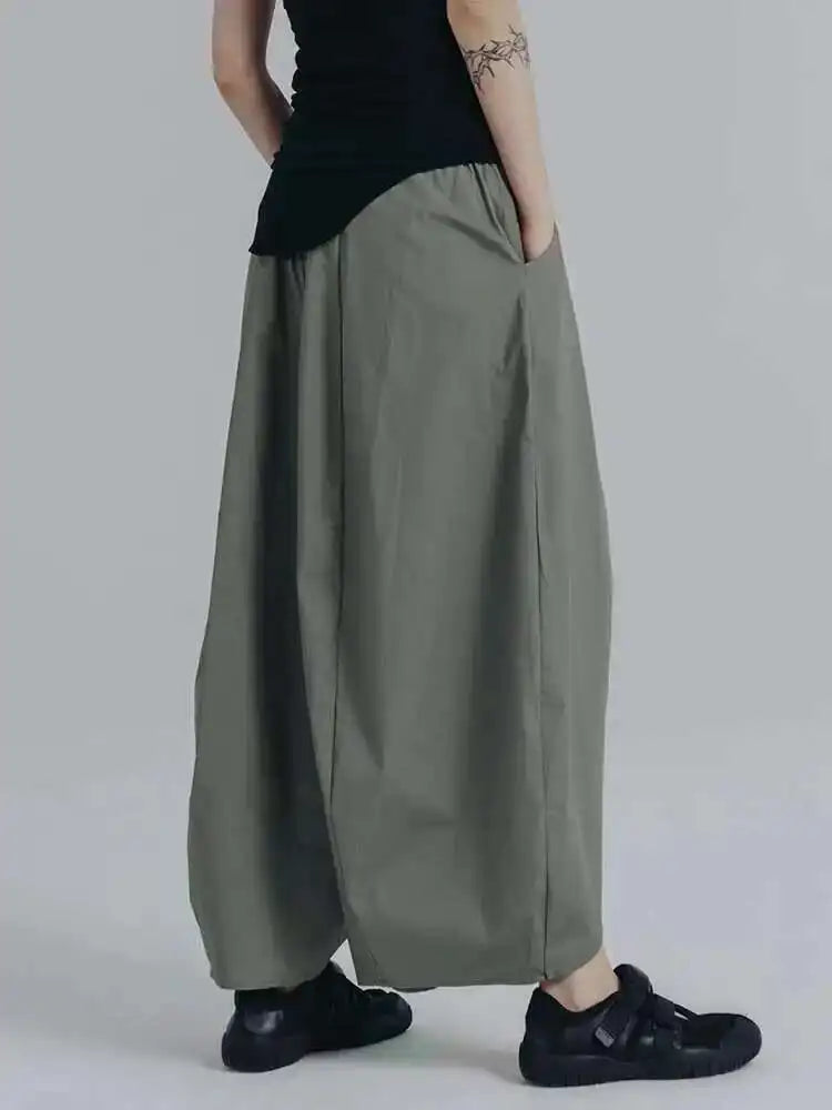 High Elastic Waist Army Green Irregular Wide Leg Trousers New Loose Fit Pants Women Fashion Spring Autumn 2025 1DE8420