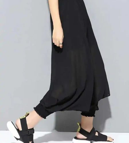 High Elastic Waist Black Chiffon Long Harem Pants New Loose Fit Trousers Women Fashion Tide Spring Autumn 2025 1DF5297
