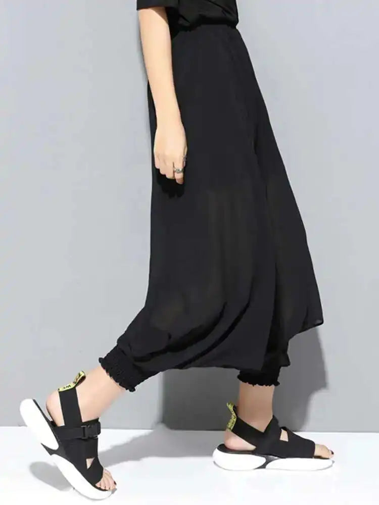 High Elastic Waist Black Chiffon Long Harem Pants New Loose Fit Trousers Women Fashion Tide Spring Autumn 2025 1DF5297