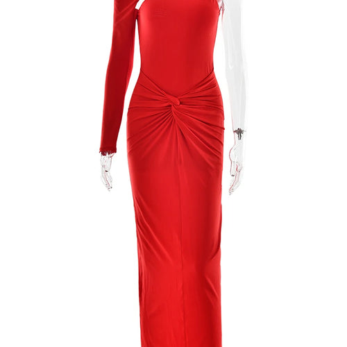 Load image into Gallery viewer, Elegant Single Sleeve Irregular Hollow Out Bodycon Party Club Evening Dress Women Sexy Fold Spring/Summer New Vestido
