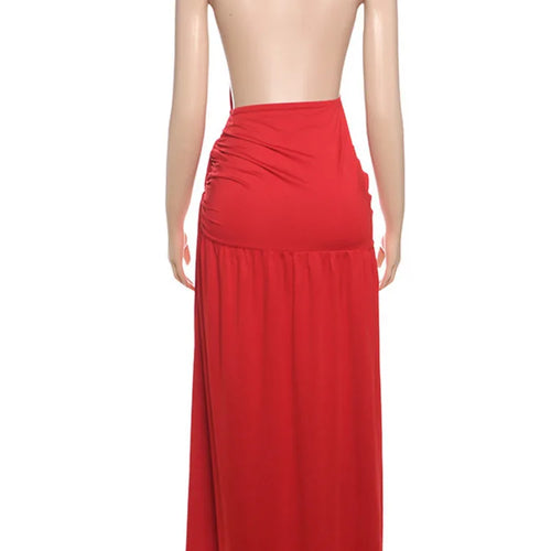 Load image into Gallery viewer, Halter Deep V Neck Sexy Maxi Dress For Women Gown Fashion Solid Sleeveless Backless Draped Ruched Bodycon Long Dress
