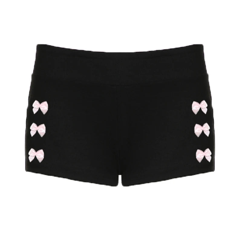 Harajuku Cutecore Knit Skinny Low Waist Shorts for Women Hottie Bow Coquette Clothes Hotpants Korean Homewear Short