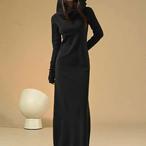 Load image into Gallery viewer, Women Oat Color Knitting Ankle Length Dress New Hooded Long Sleeve Loose Fit Fashion Tide Spring Autumn 2025 1DH3764
