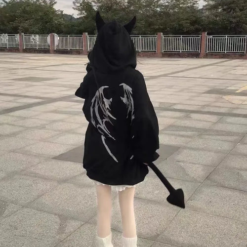 Load image into Gallery viewer, Harajuku Hoodie Women Y2k Gothic Punk Devil Hoodie Casula Kawaii Hip Hop Zipper Sweatshirt Female Jacket Fashion

