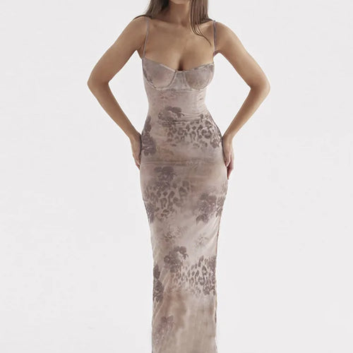 Load image into Gallery viewer, Sexy Women's Flower Print Sleeveless Long Dress 2023 Female Slim Fit High Waist Bodycon Dress Party Club Evening Dress
