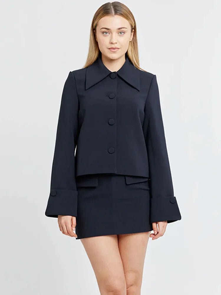 Fashion Button Long Sleeved Suit Skirt Set For Women's 2025 Autumn Winter New Slim Skirt Lapel Cardigan Two-piece Set