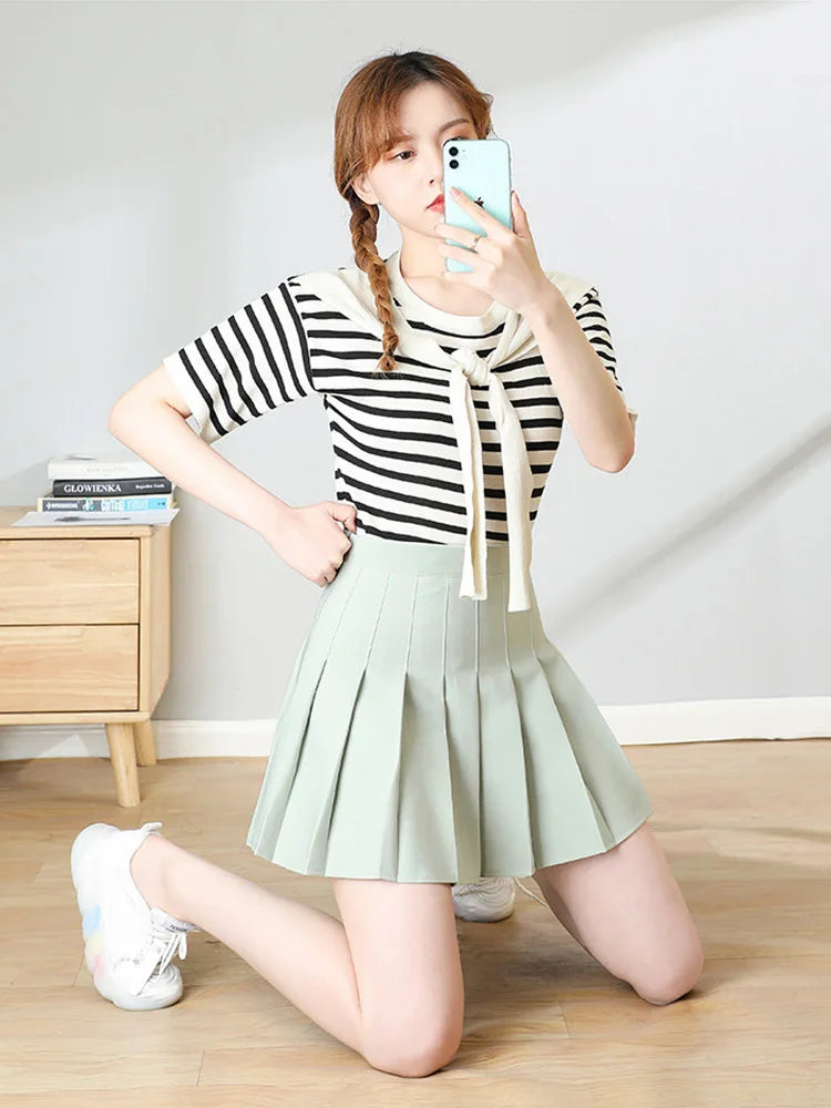 Brown Skirt Ladies 2025 Summer Clothes Women's High Waist Harajuku Korean Style Black Mini Pleated Skirt For School Girl Uniform
