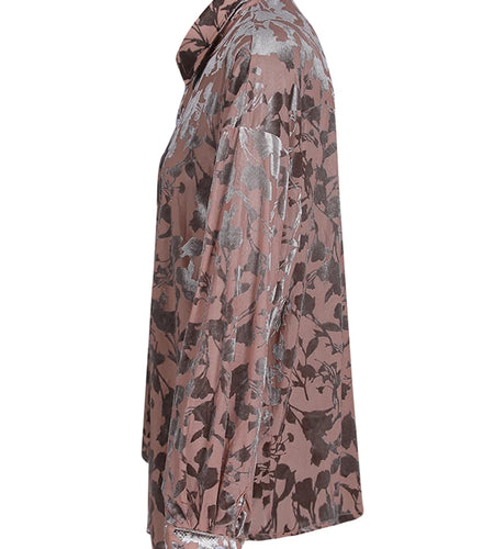 Women Pattern Printed Flocking Big Size Elegant Blouse New Lapel Long Sleeve Shirt Fashion Tide Spring Autumn 2025 CPG2802