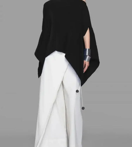 Women's Black Blouse T-shirt Asymmetric Batwing Sleeves One-Shoulder New Autumn Summer Loose Women Casual Tops Clot