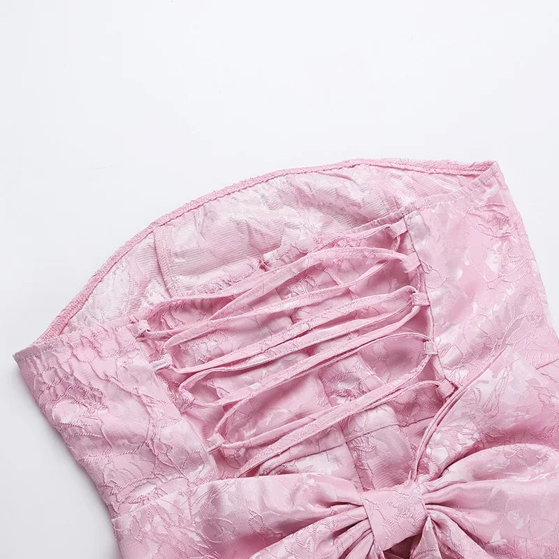 Backless Bow Sexy Mini Dress For Women Fashion Off-shoulder Strapless Sleeveless Bodycon Club Party Dress Elegant